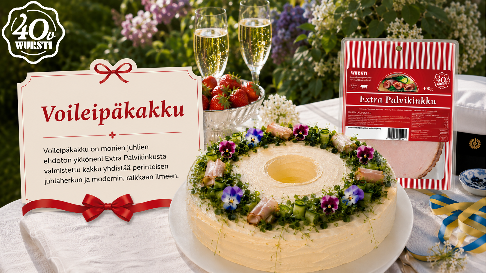 Voileipä kakku Extra Palvikinkusta banneri logolla